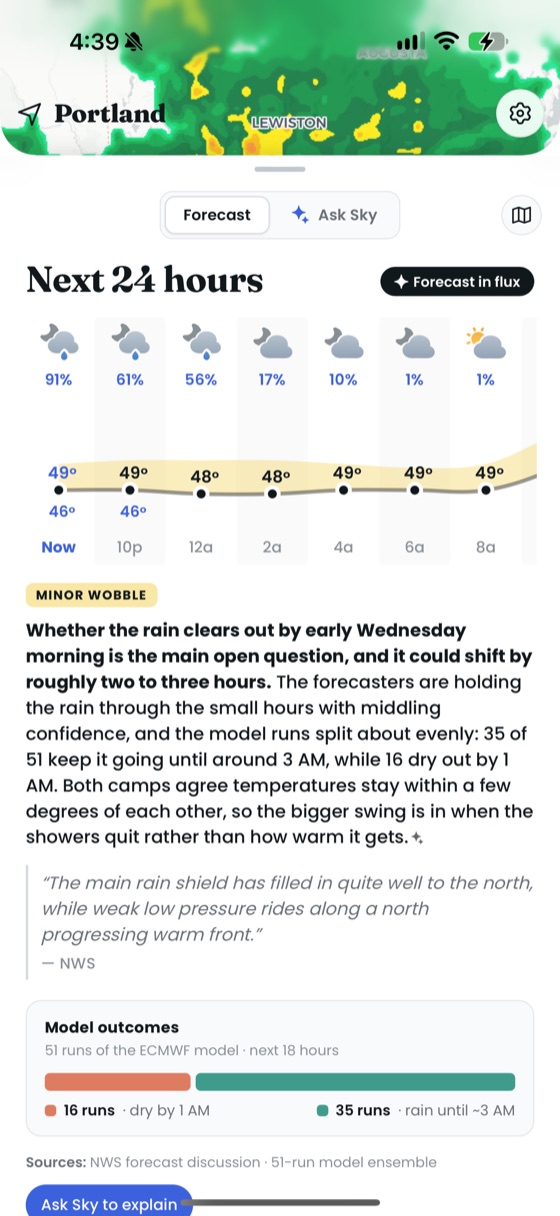 Forecast in Flux open: the forecasters' wording, a quote from the National Weather Service, and how 51 model runs split